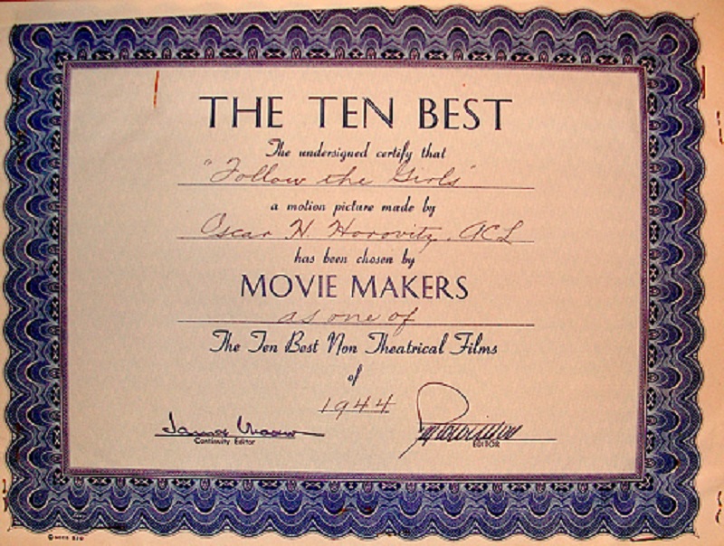 ACL Ten Best of 1944 Certificate