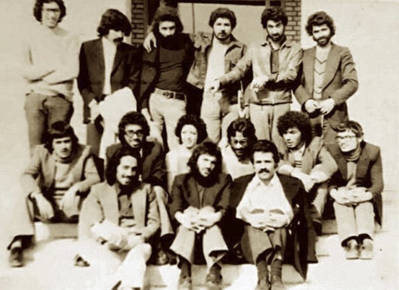 Top row: far right: Mahdi Sabaghzadeh (Mashhad Branch); far left: Reza Adl. Middle row right to left: Ardeshir Shalileh (Khorramabad Branch), Hadi Hosseinzadeh, Basir Nasibi and his wife Nasrin Amirsedghi, Naser Gholamrezayi, Rashid Davari. Bottom row right to left: Abdollah Bakide (Hamedan Branch Manager), Mehrdad Tadyin (Mashhad Branch Manager)