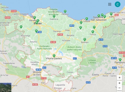 Mapa inicialde los espacios (clubes y festivales) del cine amateur en el País Vasco.