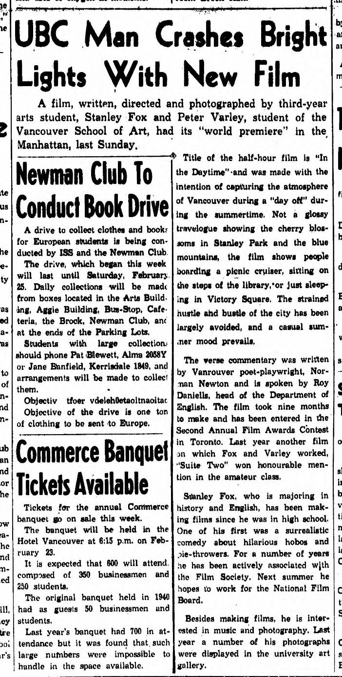 The Ubyssey, February 16, 1950, p. 1