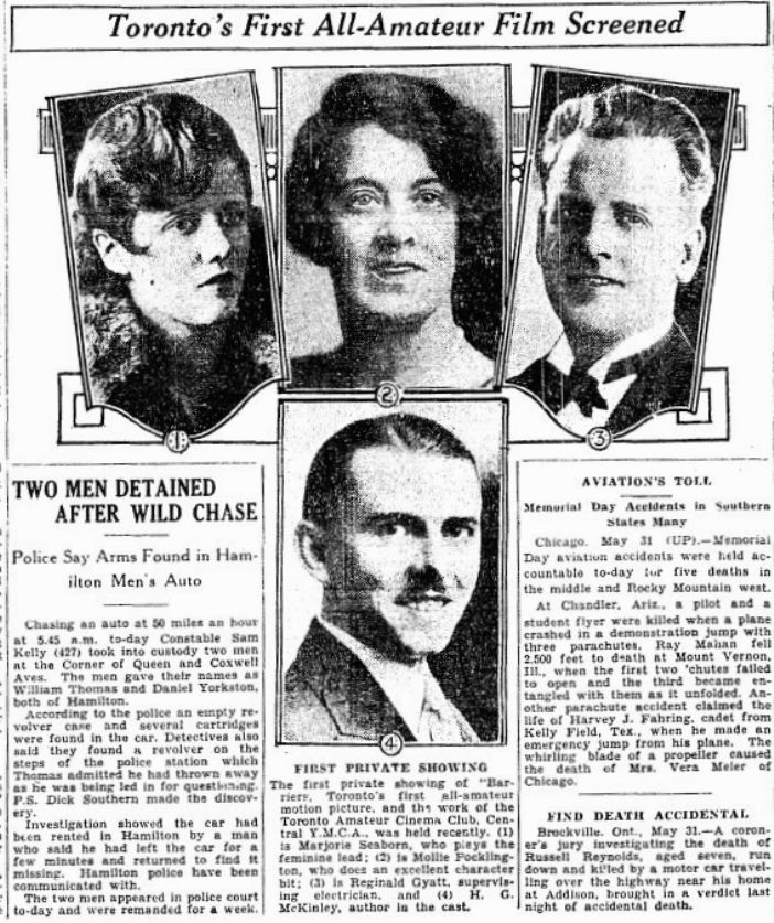 First screening of Barriers: Toronto Daily Star, May 31, 1930, p. 35.